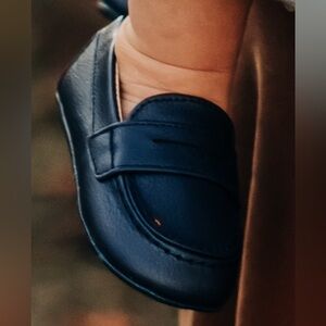 Janie and Jack Navy Leather Baby Penny Loafers
